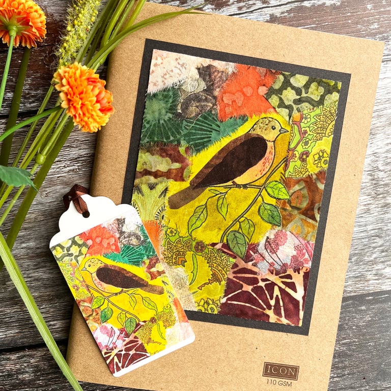 Decorated A5 sketchbook, gift for artist, bird lover, collage