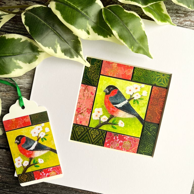 Painting of bullfinch, original bird art, bird lover, miniature painting