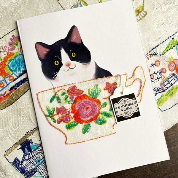 Tuxedo cat card, handmade cat card, card for cat lover, black and white cat