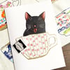 Black cat card, handmade cat card, card for cat lover, black cat lover
