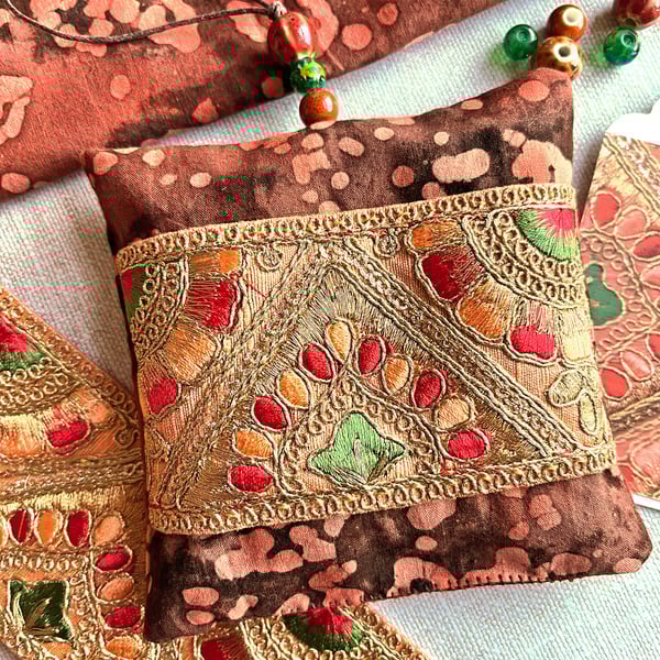 A pretty boho lavender bag with Indian embroidered trim, scented gift