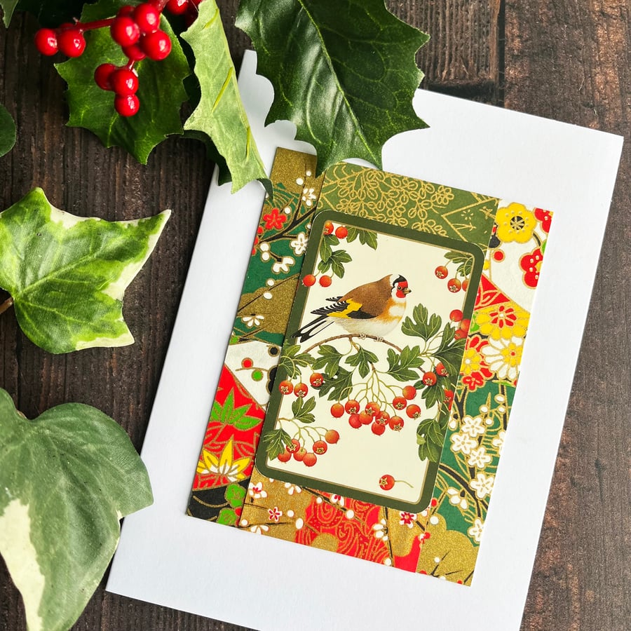 Handmade card, card for bird lover, goldfinch card, 