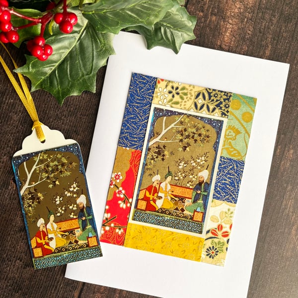 Handmade card and tag, christmas card, colourful card, quirky card
