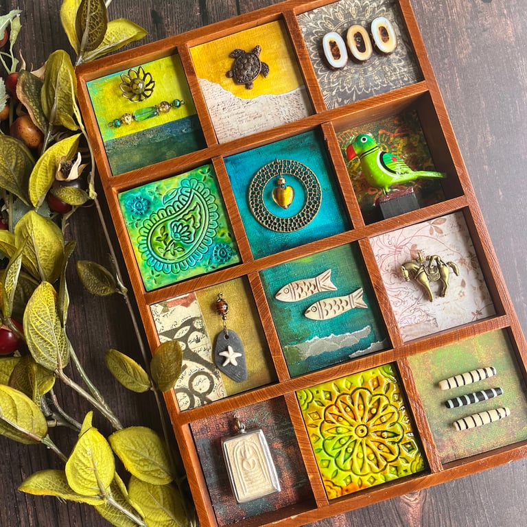 Mixed media art, assemblage art. Boho home decor. Quirky new home gift