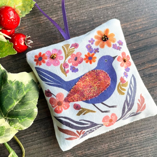 Handmade lavender bag, letterbox gift, stocking filler, gift for bird lover