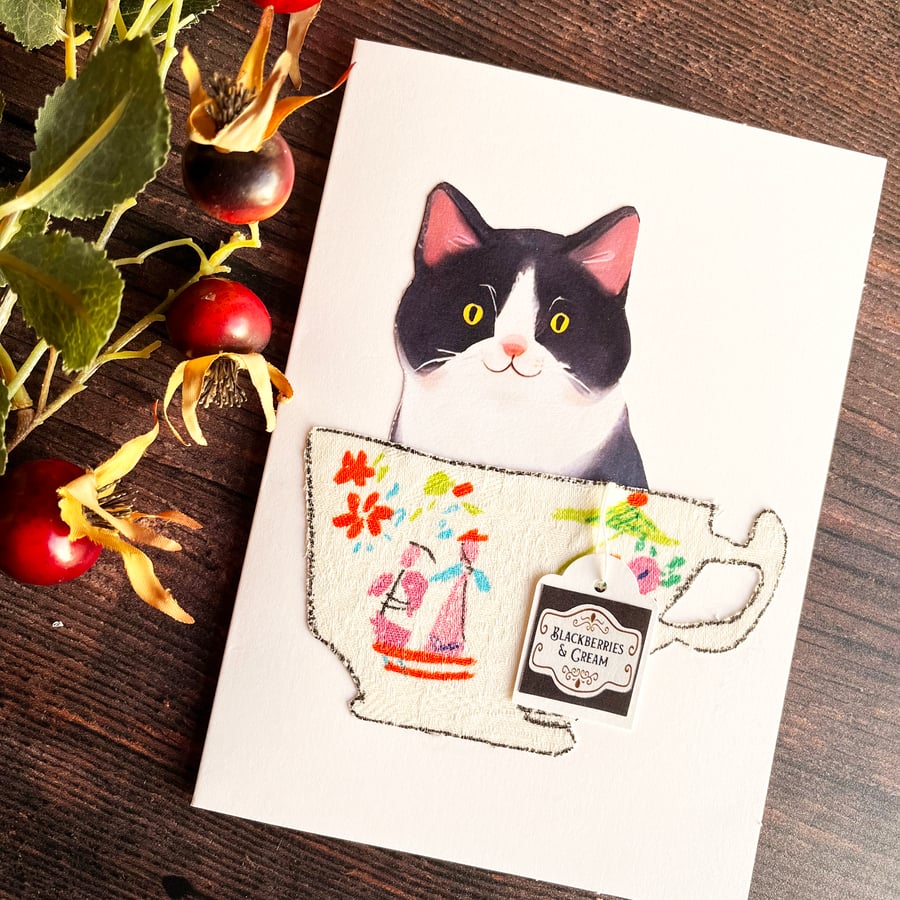 Tuxedo cat card, handmade cat card, card for cat lover, black and white cat