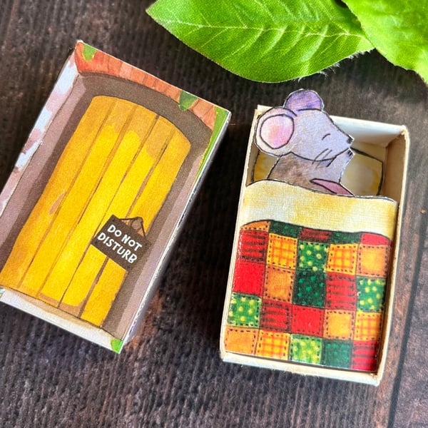Matchbox art, sleeping mouse, stocking filler,