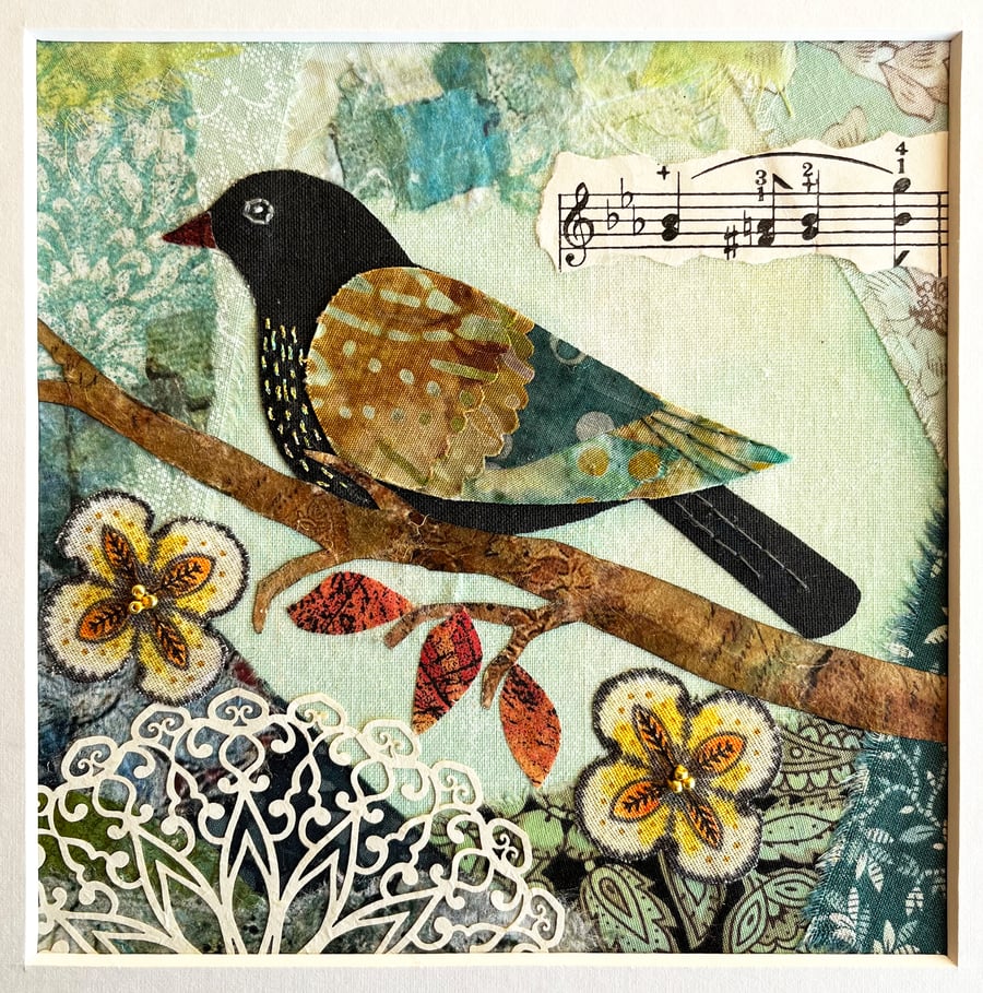 Mixed media collage, gift for bird lover, handmade Christmas gift