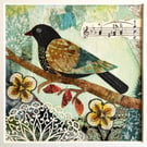 Mixed media collage, gift for bird lover, handmade Christmas gift