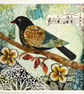 Mixed media collage, gift for bird lover, handmade Christmas gift