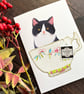 Tuxedo cat card, handmade cat card, card for cat lover, black and white cat