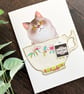 Grey long-haired cat, Persian cat card, card for cat lover, cat in a cup