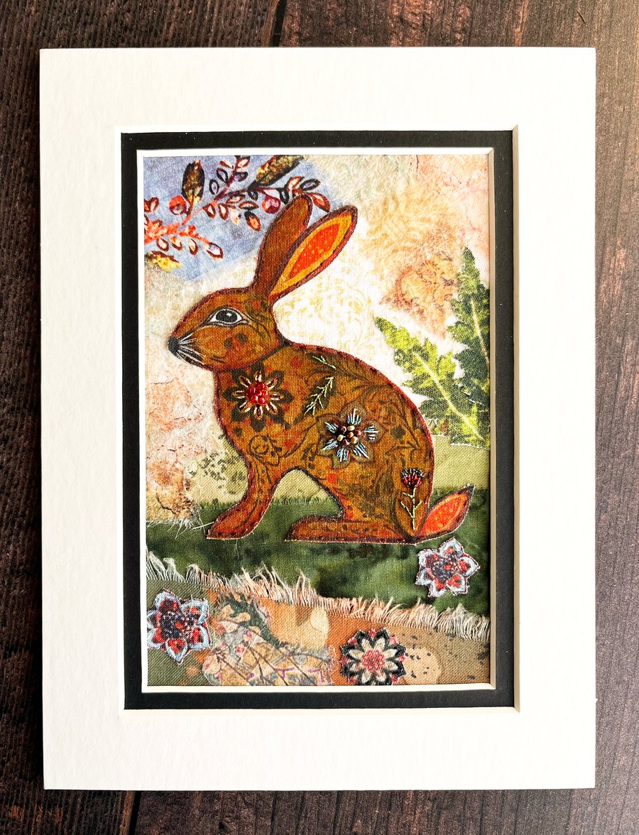 Mixed media collage, boho rabbit, gift for rabbit lover, Perfectly Imperfect 