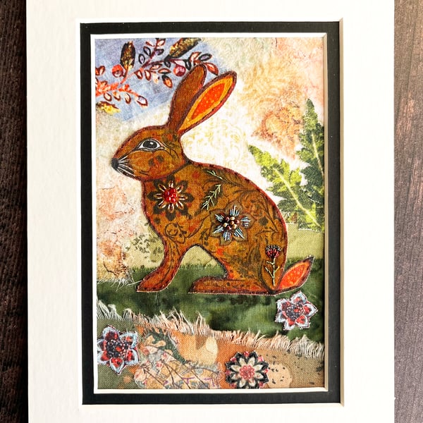 Mixed media collage, boho rabbit, gift for rabbit lover, Perfectly Imperfect 
