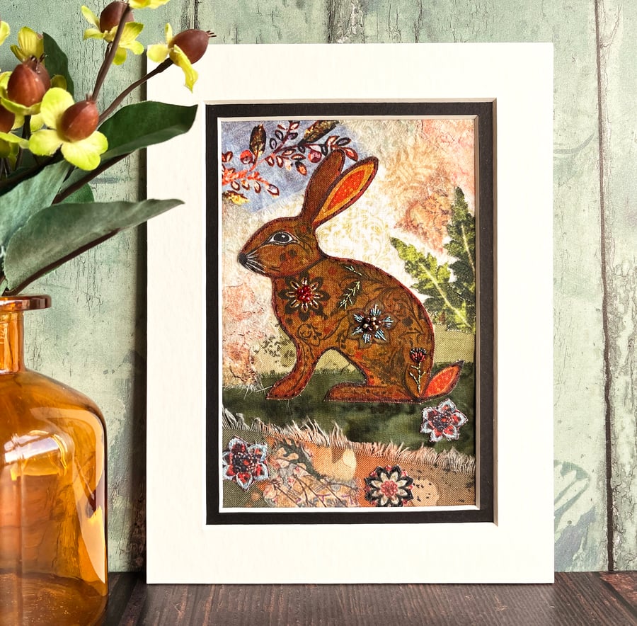 Mixed media collage, boho rabbit, gift for rabbit lover, Perfectly Imperfect 