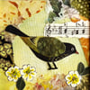 Collage of bird and flowers, bird picture, gift for bird lover, mixed media