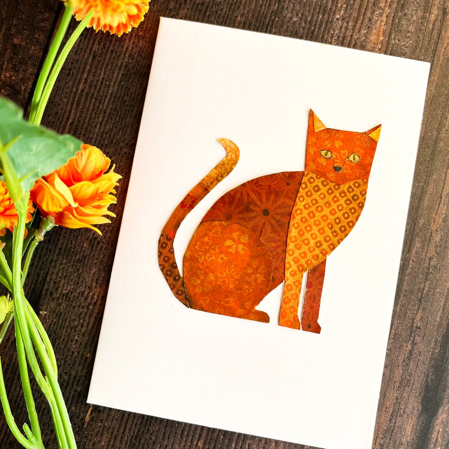 Handmade cat card, collage, card or gift for cat lover, tabby cat, ginger cat