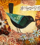 Mixed media collage, gift for bird lover, handmade gift, textile art