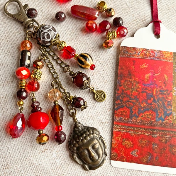 Handmade bag charm, January birthstone, garnet, boho handbag accessory