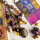 Handmade bag charm, February birthstone, amethyst, boho-glam handbag accessory