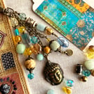 Handmade bag charm, March birthstone, aquamarine, boho-glam handbag accessory