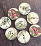 Set of 8 large ceramic buttons featuring British birds