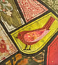 Mosaic-style fabric bird picture, textile art, gift for bird lover, folk bird