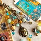 Handmade bag charm, March birthstone, aquamarine, boho-glam handbag accessory