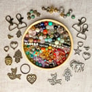 Bargain bead stash, bag charm supplies, semi-precious beads, gift for crafter