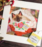 Siamese cat in a cup textile artwork, gift for cat lover, funny cat, collage