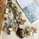 Handmade bag charm, April birthstone, Rock crystal, boho-glam handbag accessory
