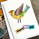 Handmade birthday card, bird card, collage, keepsake card, fun card
