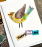 Handmade birthday card, bird card, collage, keepsake card, fun card