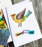 Handmade birthday card, bird card, collage, keepsake card, fun card - Image 2