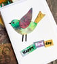 Handmade birthday card, bird card, collage, keepsake card, fun card