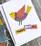 Handmade birthday card, bird card, collage, keepsake card, fun card
