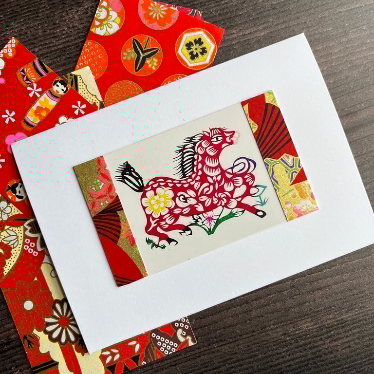 Year of the fire horse, Chinese papercut horse card, lunar new year, 