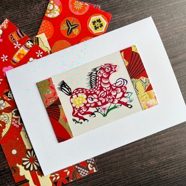 Year of the fire horse, Chinese papercut horse card, lunar new year, 