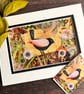 Mixed media collage of bird, gift for bird lover, gift for mum, mothers day gift