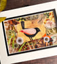 Mixed media collage of bird, gift for bird lover, nature lover, textile art,  - Image 2