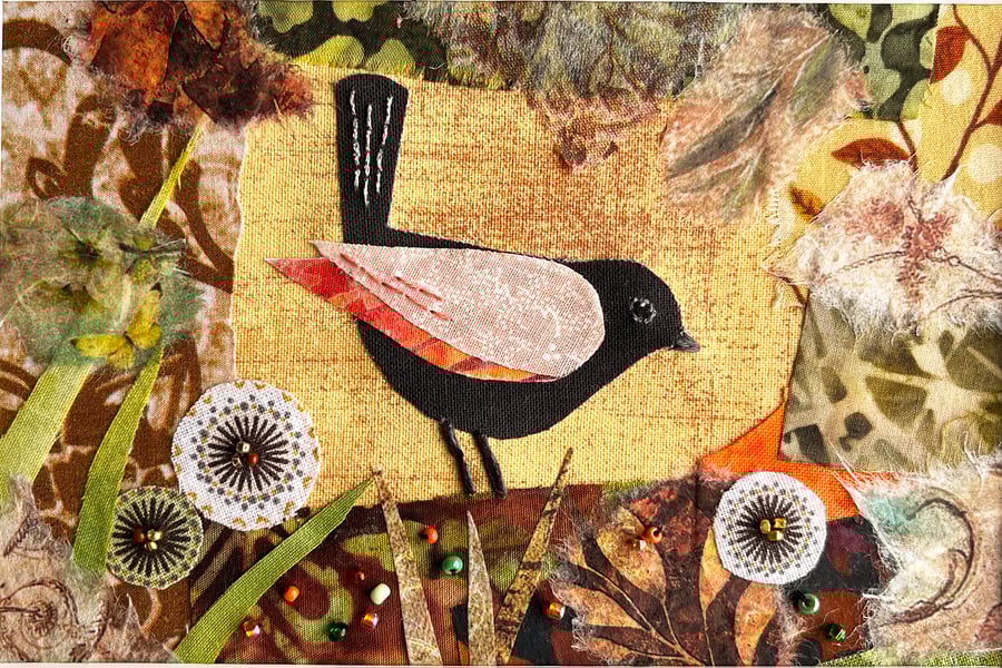 Mixed media collage of bird, gift for bird lover, gift for mum, mothers day gift