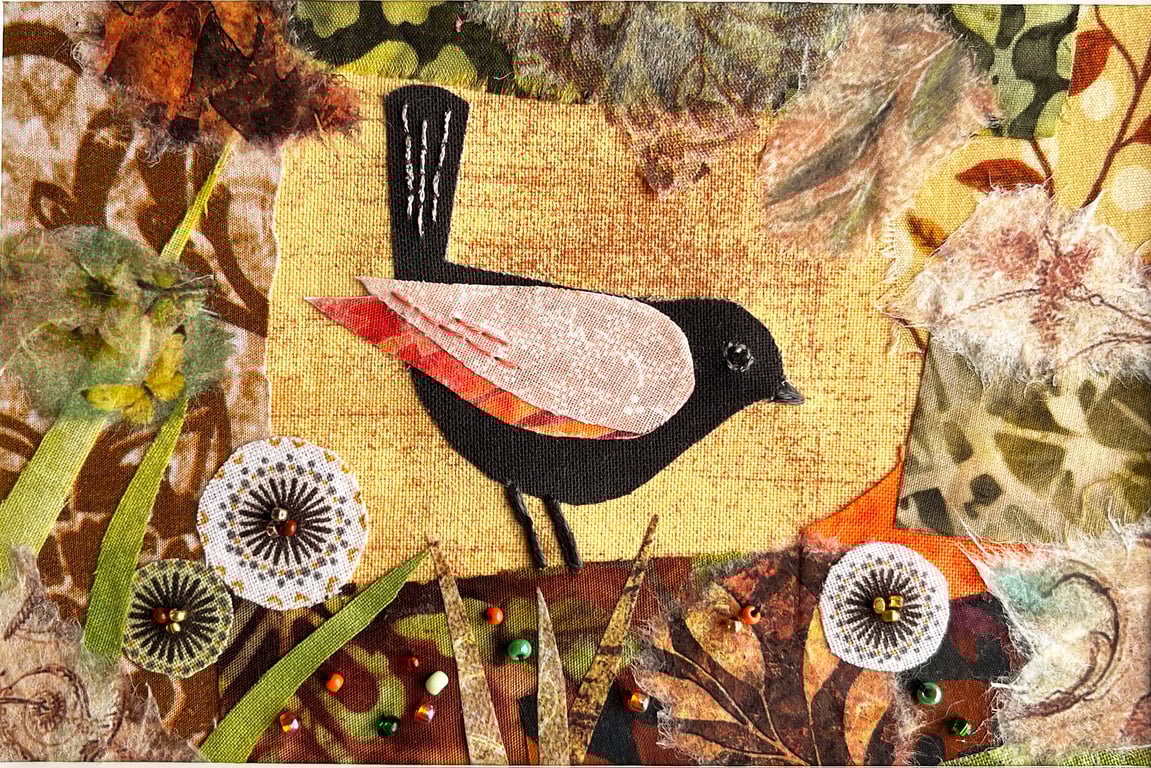 Mixed media collage of bird, gift for bird lover, gift for mum, mothers day gift