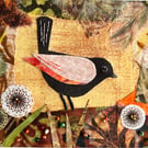 Mixed media collage of bird, gift for bird lover, gift for mum, mothers day gift