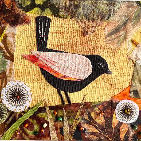 Mixed media collage of bird, gift for bird lover, gift for mum, mothers day gift
