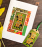 Handmade card for elephant lover, Indian elephant, vintage playing card