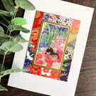 Black cat card, handmade card for cat lover, cat card to frame, keepsake