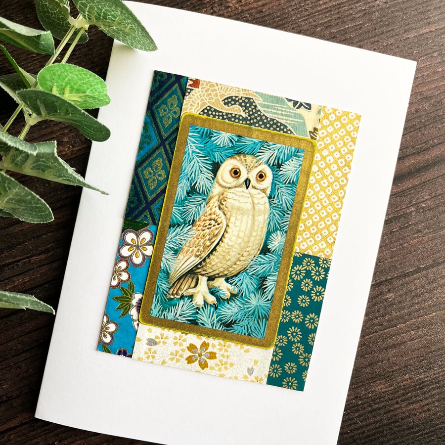 Owl card, handmade card for owl lover, snowy owl, card to frame, keepsake card