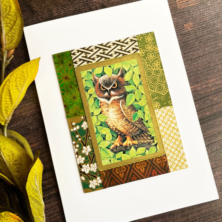 Owl card, handmade card for owl lover, eagle owl, card to frame, keepsake card