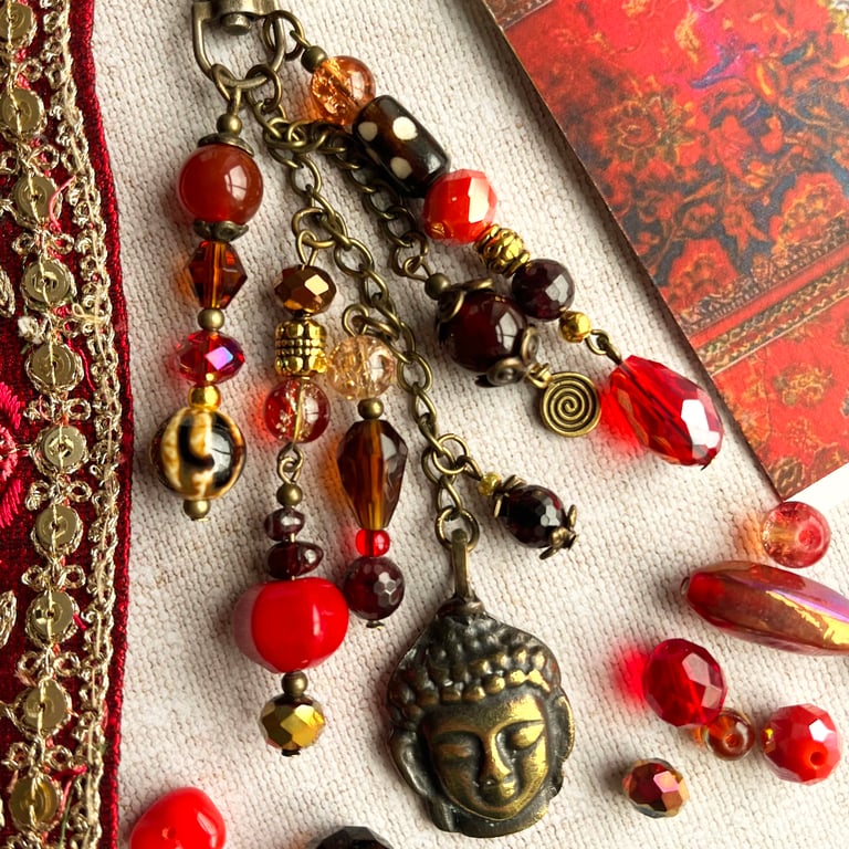 Birthstone bag charm, garnet, boho-glam bag charm, mothers day gift