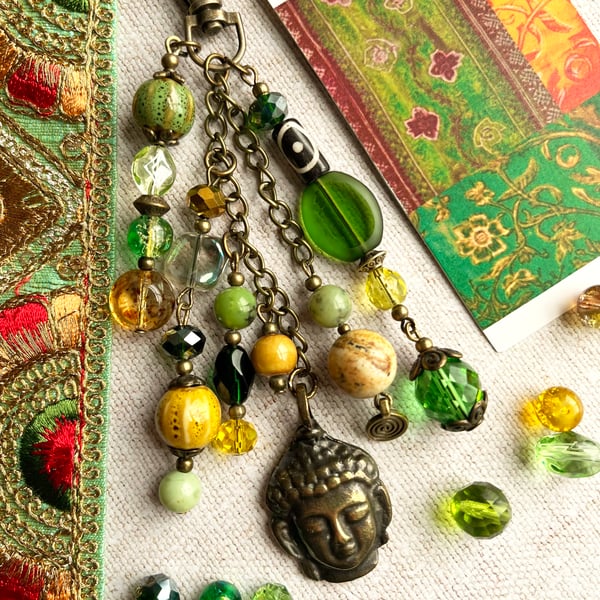 Chrysoprase bag charm, May birthstone, boho-glam bag charm, gift for mum